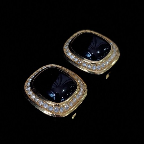 Vintage Christian Dior Gemstone Clip On Earrings Gold Tone - Picture 2 of 4